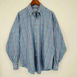 Peter Millar XL Blue Plaid Cotton Silk Button Down Shirt